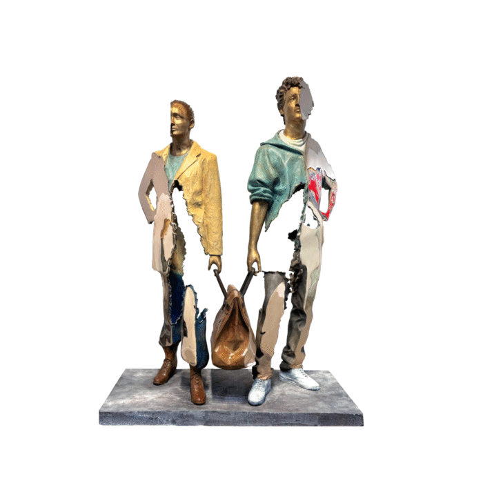 Sculpture en bronze « Benoît et Lauralou » de Bruno Catalano, présentée par la Galerie De Medicis à Paris.